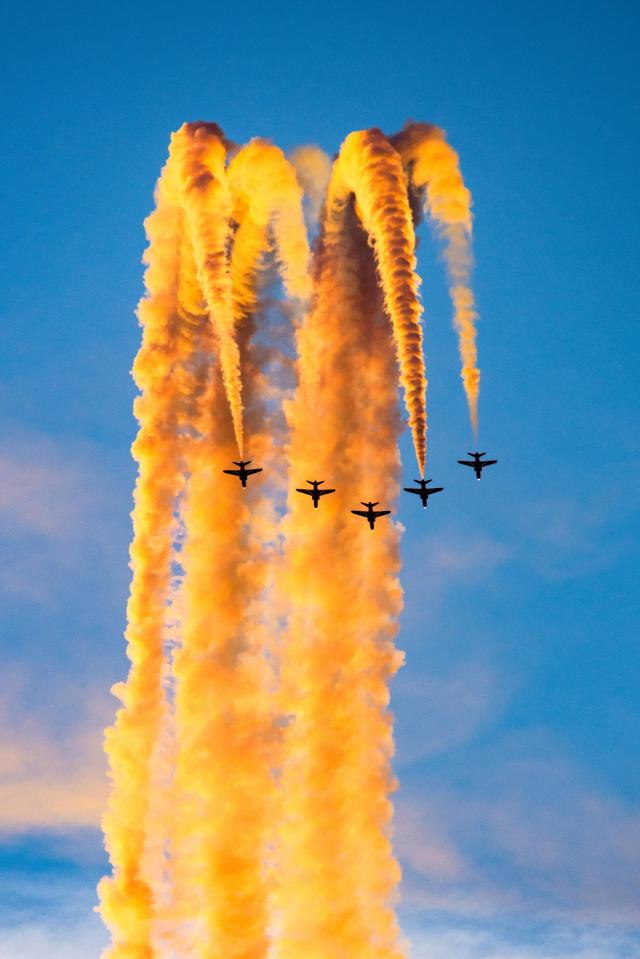 The Red Arrows take part in a trademark manoeuvre