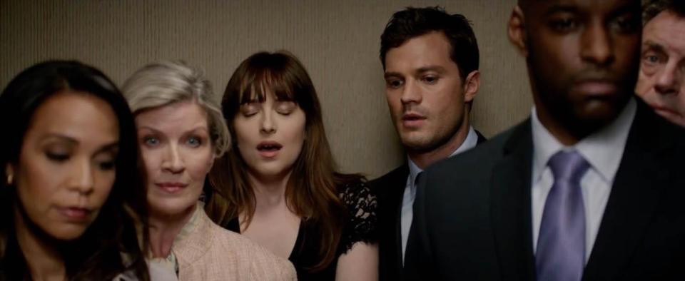 Christian goads Anastasia in the lift