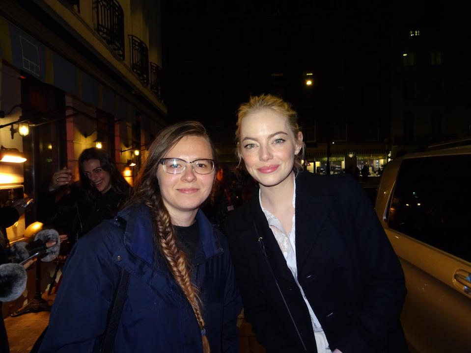Sarah, posing her with Oscar winner Emma Stone, says she goes to an event once a week to meet celebrities 
