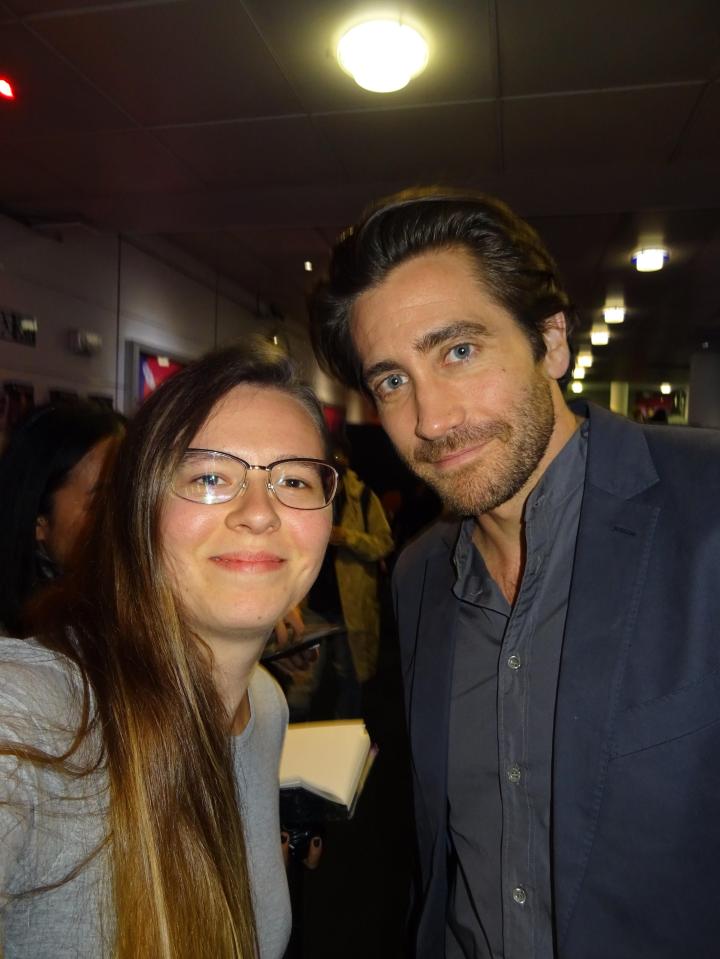 Actor Jake Gyllenhaal poses with Sarah for a fan snap