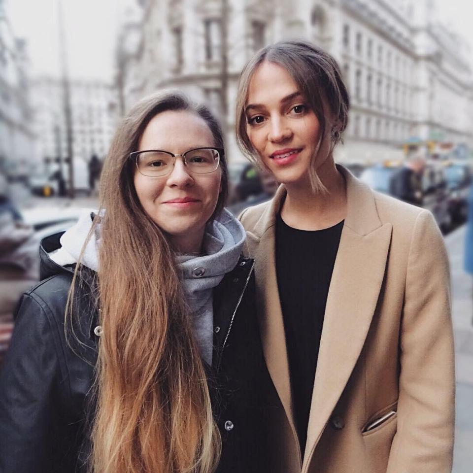 Sarah with Tomb Raider actress Alicia Vikander