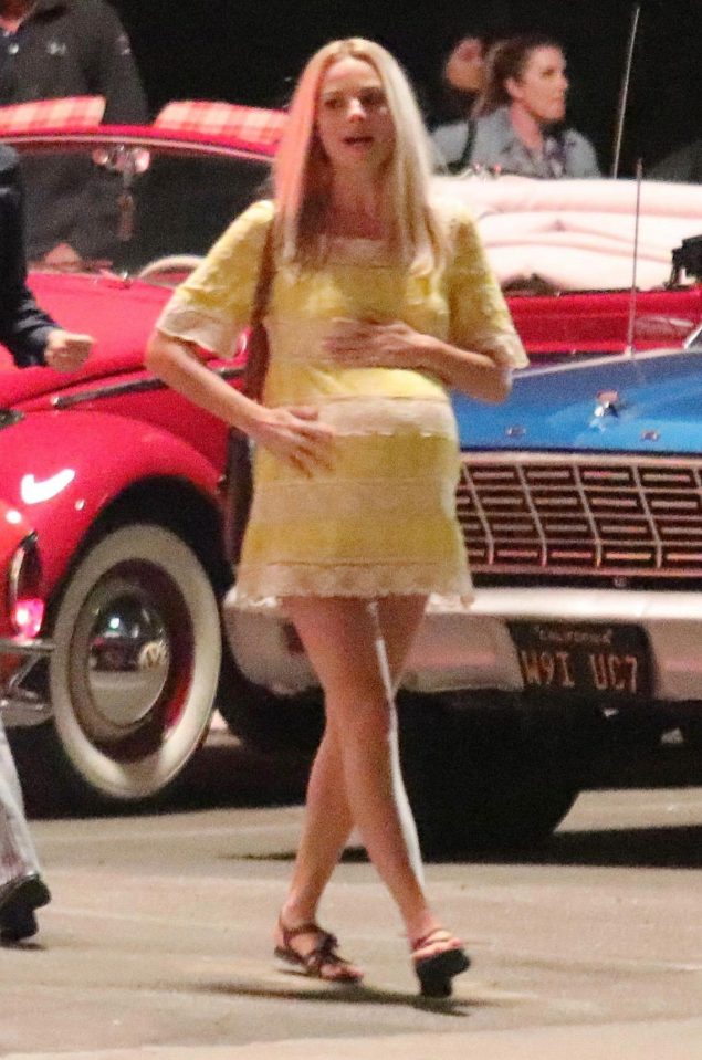 Margot Robbie was spotted wearing a pregnancy suit on set of Once Upon A Time In Hollywood yesterday