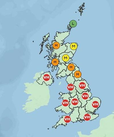  Today's pollen count according to the Met Office