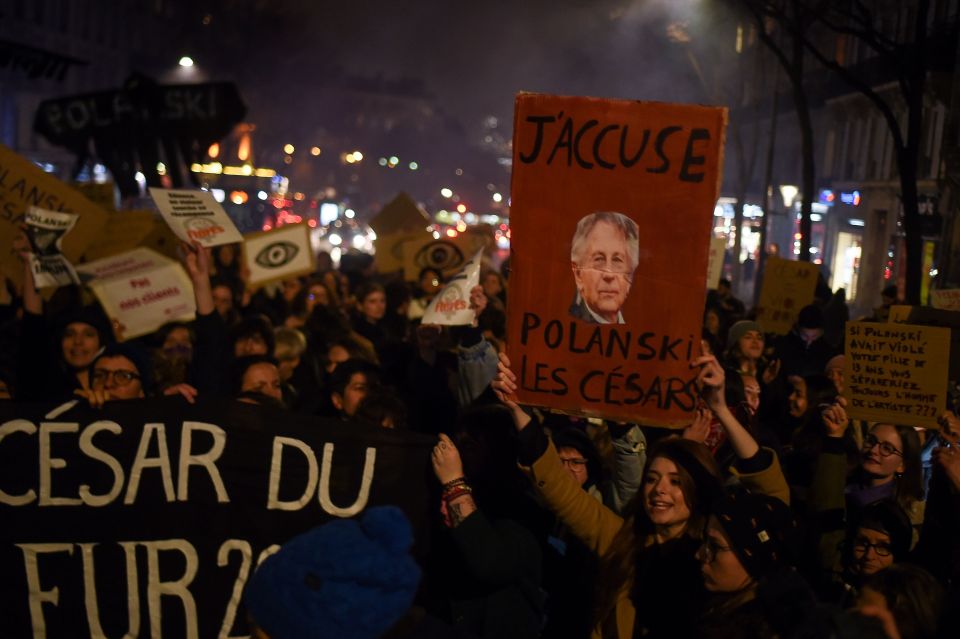  Protesters lined the streets ahead of the César Awards protesting Roman Polanski's nominations
