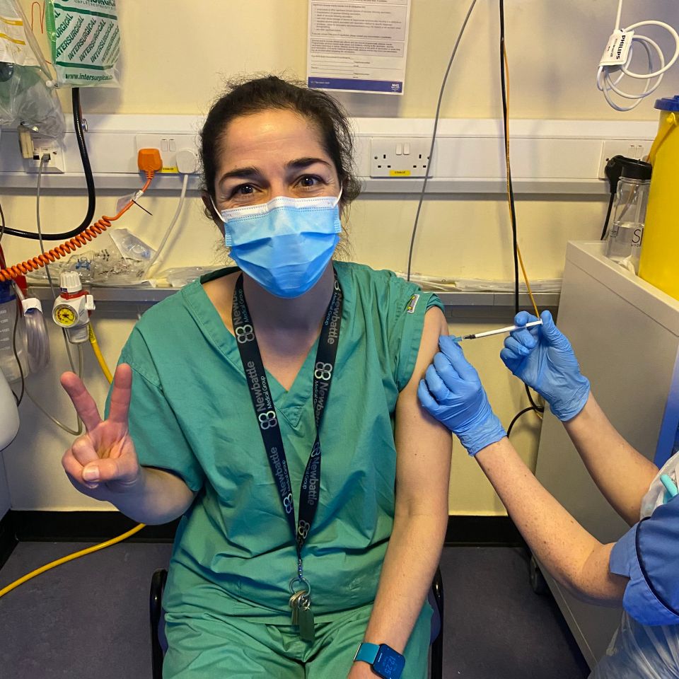 Dr Elika Aspinall receiving the Covid-19 vaccination at Newbattle Medical Practice in Midlothian, near Edinburgh