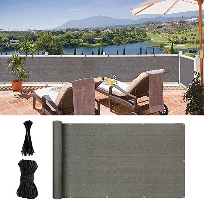 NC Balcony Privacy Screen Fence Cover, UV Weather Resistant, High Visibility Reduction, Fence Mesh Windscreen with Cable Ties for Balcony Backyard Patio Porch Garden (500×90cm, Grey)