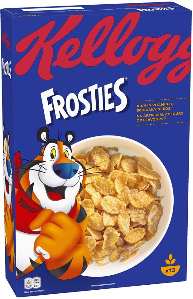 Frosties has long had a cartoon mascot called Tony the Tiger. One serving has 8g of sugar