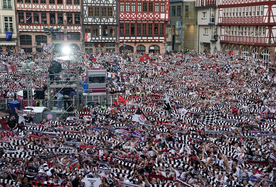 Thousands took to the streets to celebrate Frankfurt's triumph