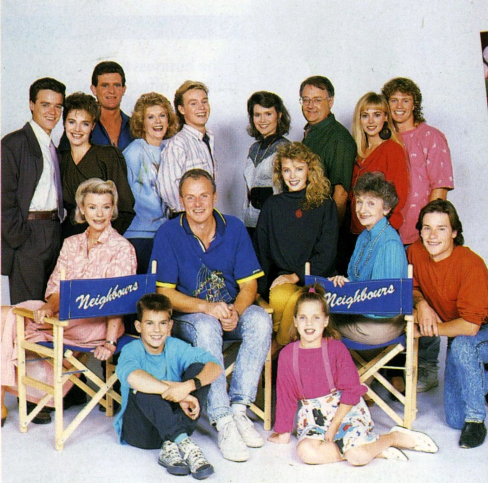 Ramsay Street residents - an early cast picture with Kylie Minogue and Jason Donovan