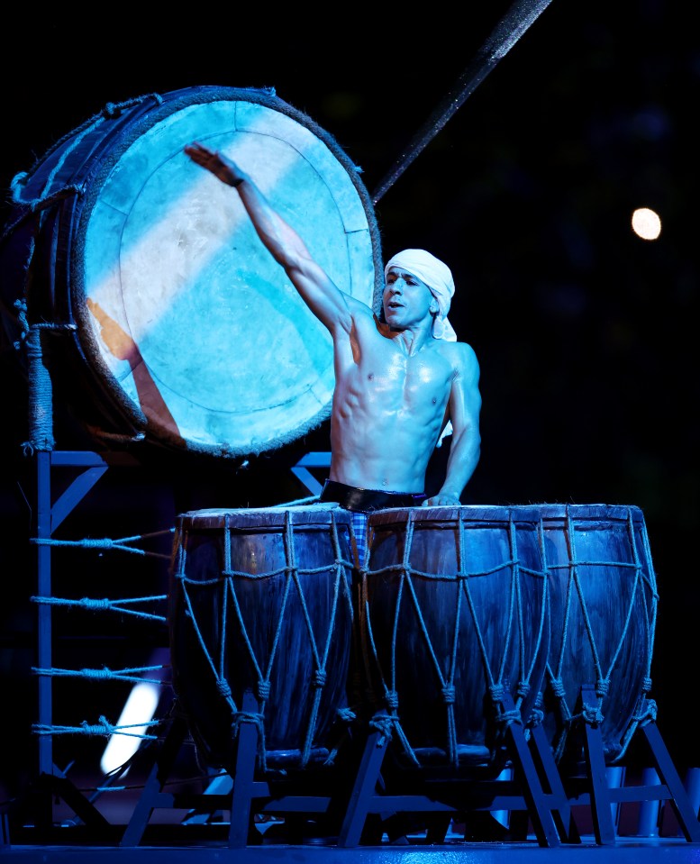 A shirtless drummer was among the performers