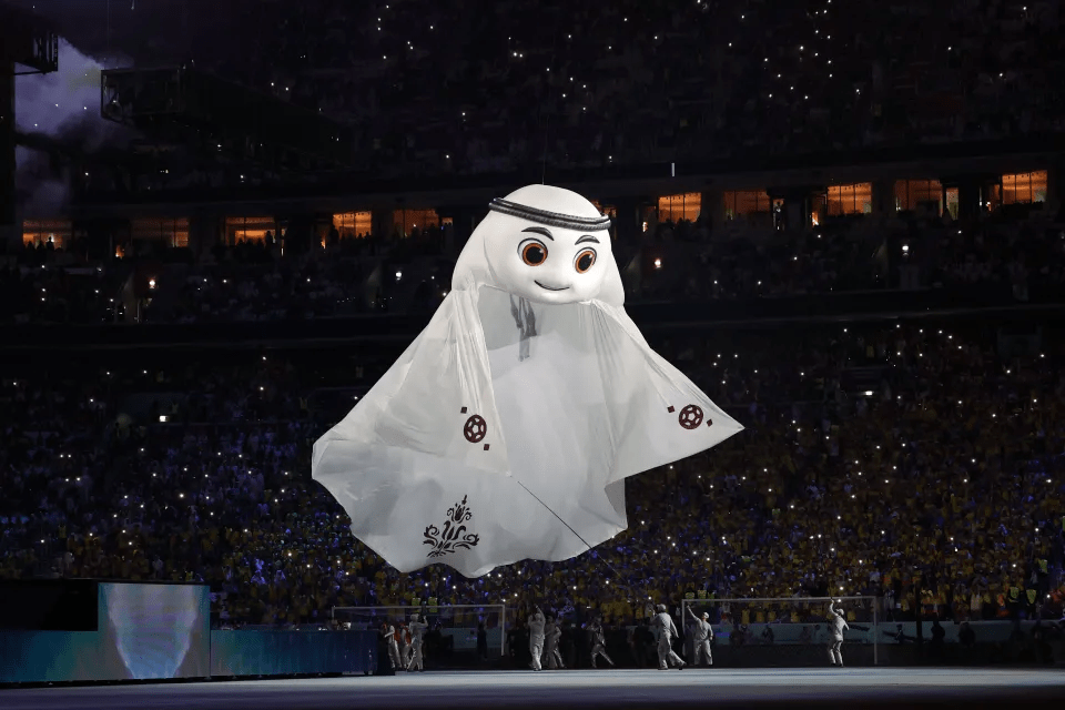 The Qatar World Cup mascot La'eeb makes an appearance