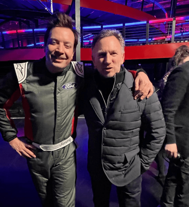 Christian Horner met Jimmy Fallon as the American comedian challenged Sergio Perez to a go-karting race