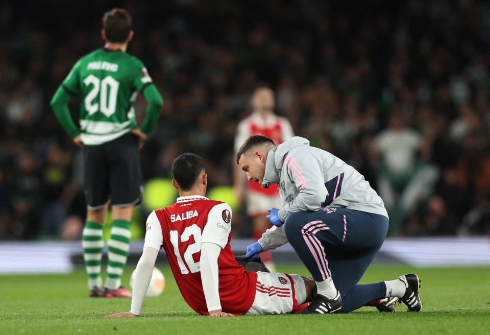 William Saliba suffered an injury and had to be taken off in the first half
