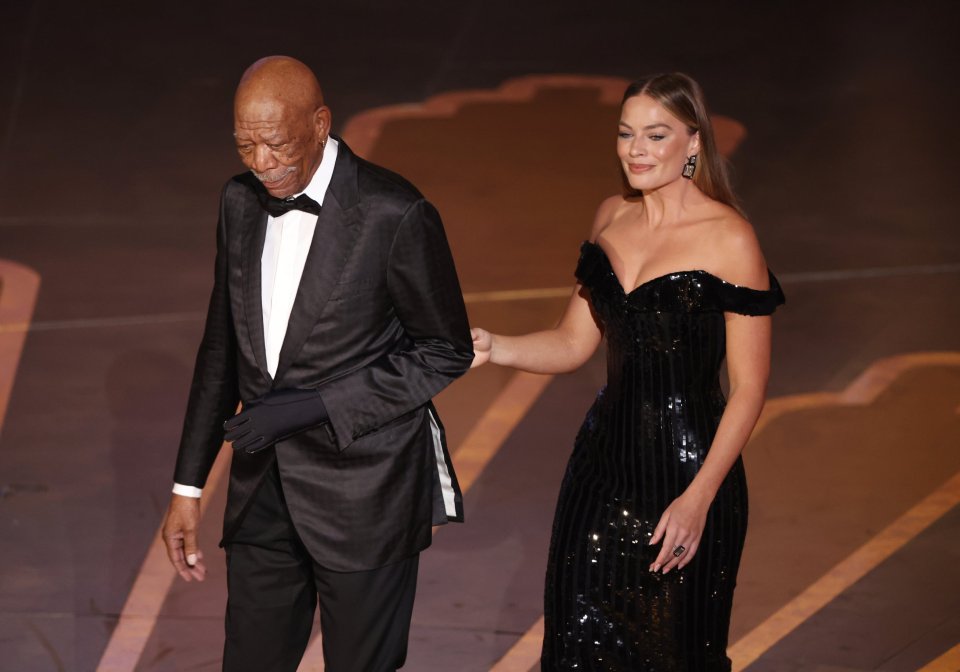 Morgan Freeman and Margot Robbie at the 95th Annual Academy Awards