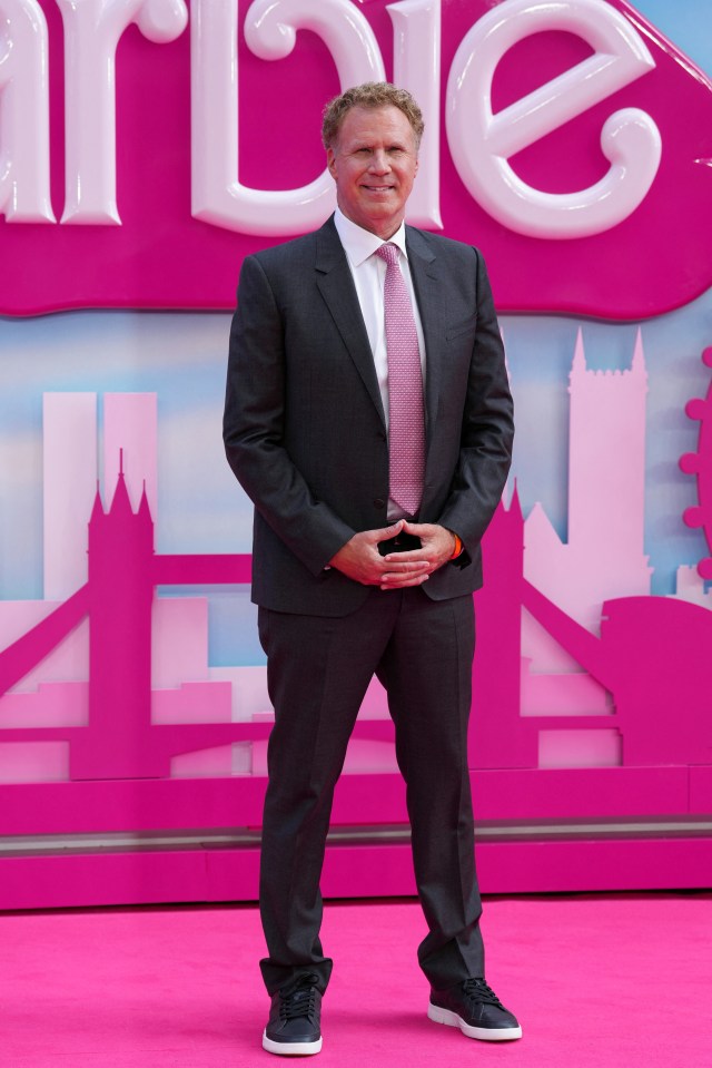 Barbie star Will Ferrell looked dapper in a suit, trainers and pink tie