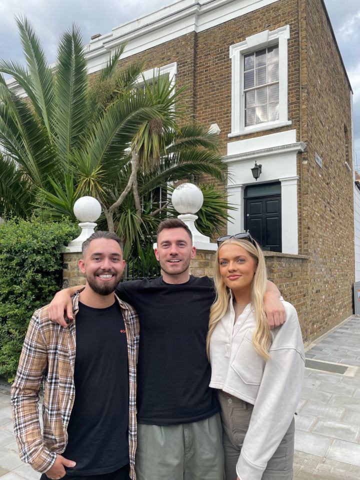 Current tenants (L-R) Jordan, 28, David D, 28, and Sam G, 26, in front of the house