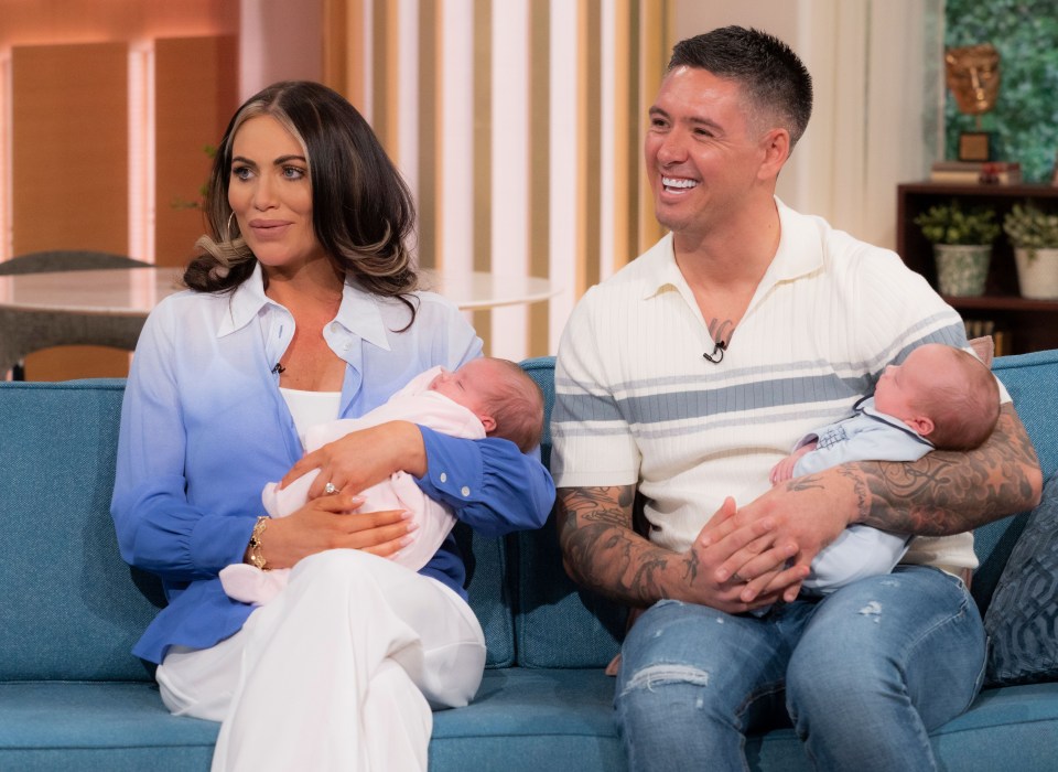 Amy Childs and Billy Delbosq on This Morning with their newborn twins.
