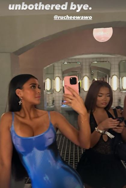 Love Island star Mal Nicol nearly bursts out of blue dress on night out with co-stars, , ,