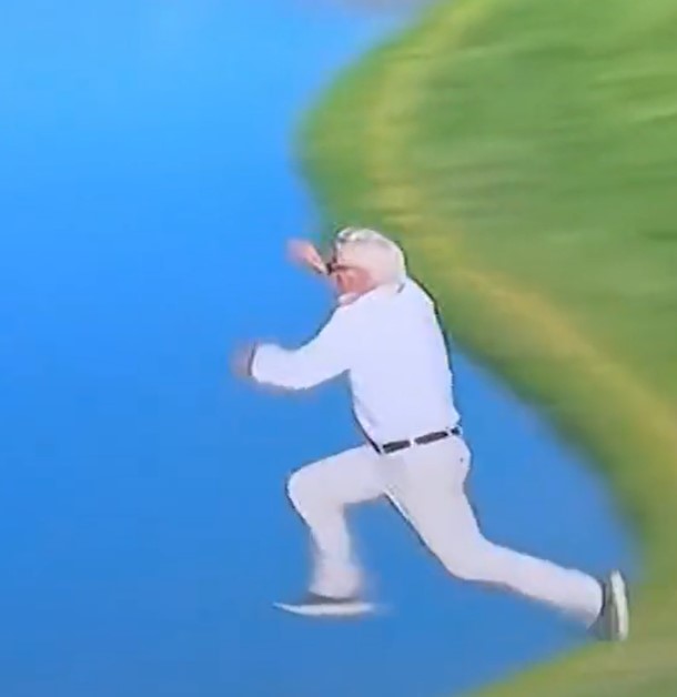 He jumped into the lake and began celebrating in the water
