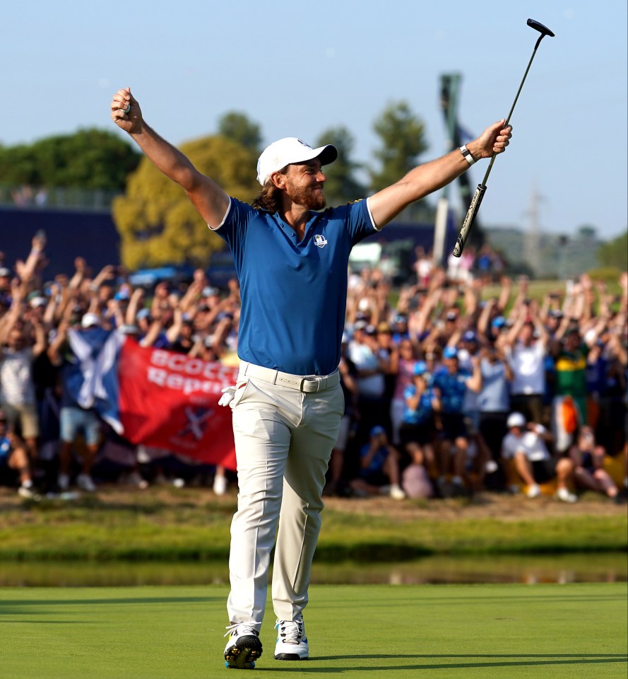 Tommy Fleetwood celebrated clinching the Ryder Cup for Team Europe