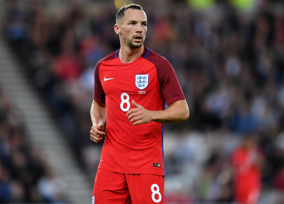 Danny Drinkwater, wearing an England soccer jersey, during an international friendly match.