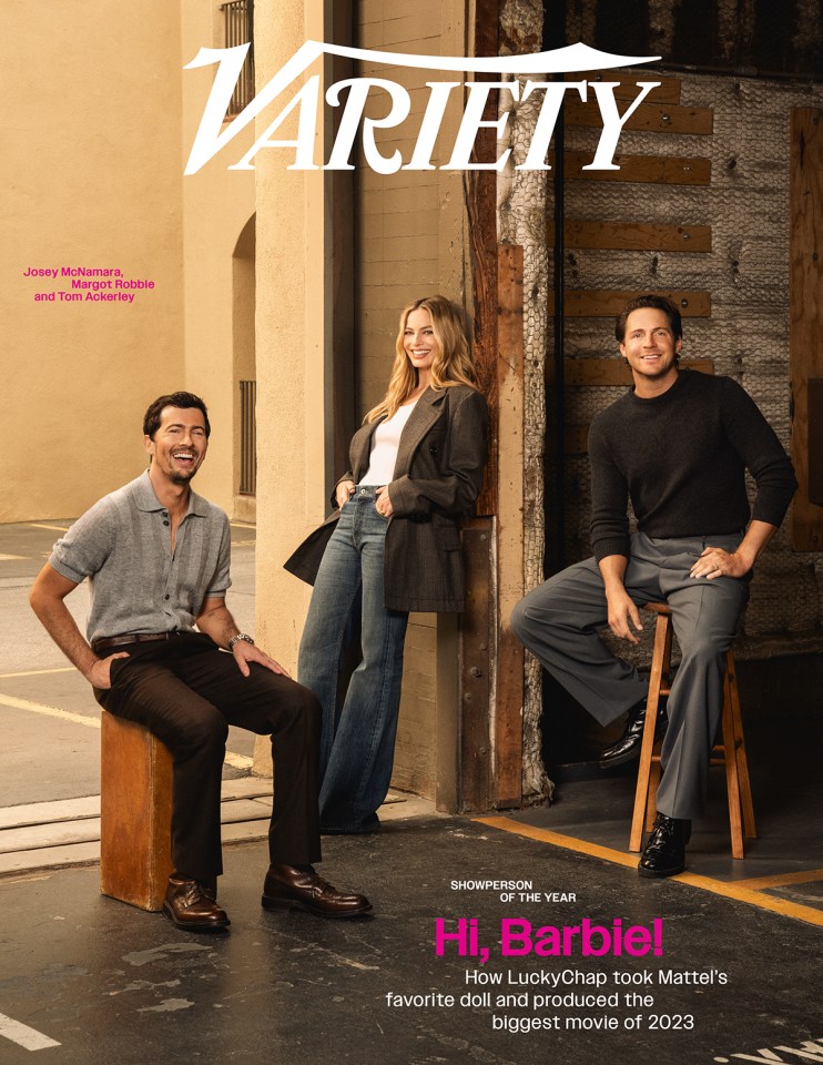 Margot Robbie and fellow LuckyChap co-founders Tom Ackerley and Josey McNamara front this weeks issue of VARIETY and speak with Hollywoods most iconic entertainment magazine about Barbie, Saltburn, building their success, and more. Handouts and highlights below., Photo credit: Victoria Stevens for Variety, For planned coverage, please link to: , , http://variety.com/2024/film/features/margot-robbie-luckychap-barbie-saltburn-shocks-being-original-1235858528/, , , , , ,