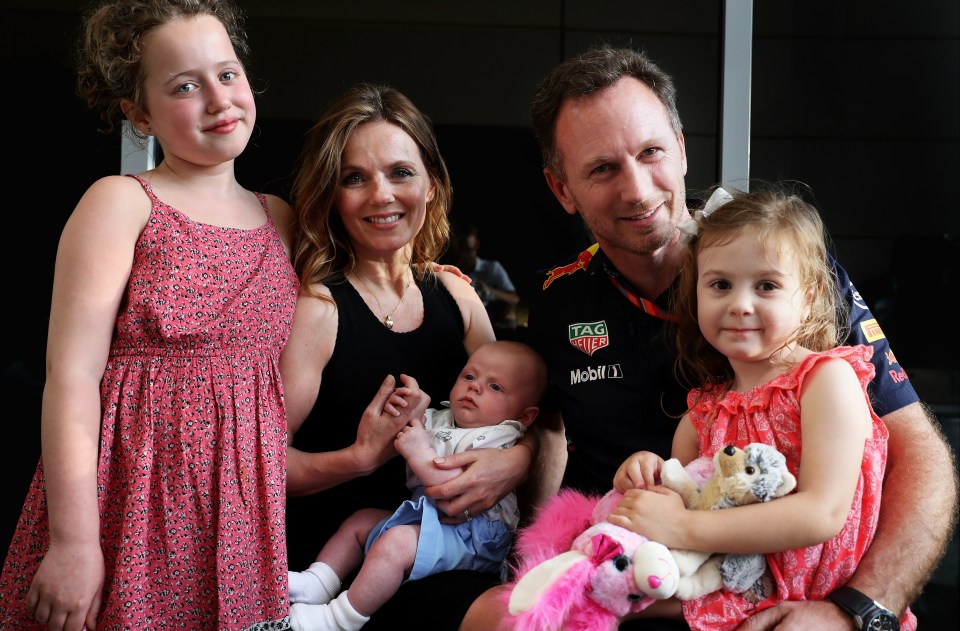 The couple and their blended family in 2017. Left to right: Bluebell, Montague and Olivia