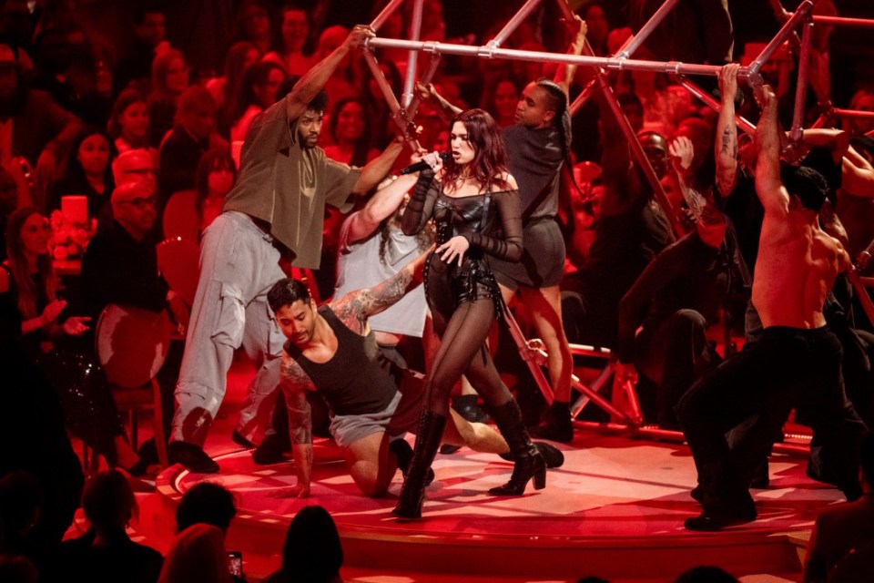 LOS ANGELES, CALIFORNIA - FEBRUARY 04: (FOR EDITORIAL USE ONLY) Dua Lipa performs during the 66th GRAMMY Awards at Crypto.com Arena on February 04, 2024 in Los Angeles, California. (Photo by Timothy Norris/FilmMagic)