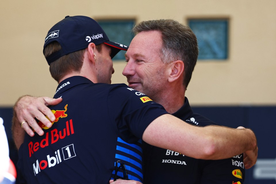 Horner was pictured hugging Verstappen in Bahrain today