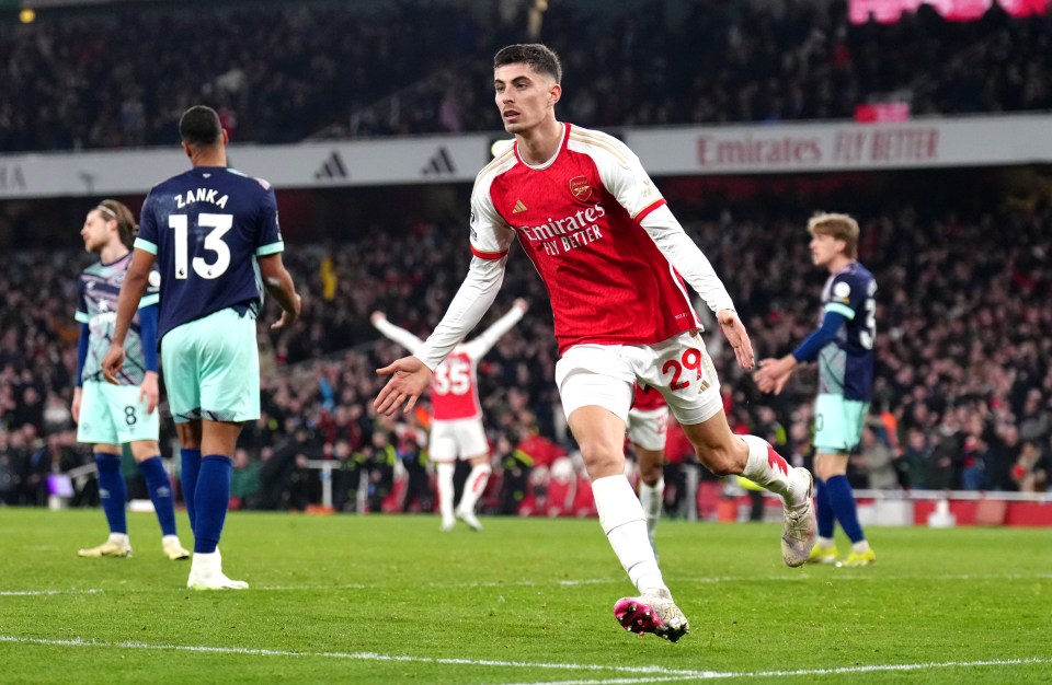 Kai Havertz celebrates his late glory, his fourth goal in four games