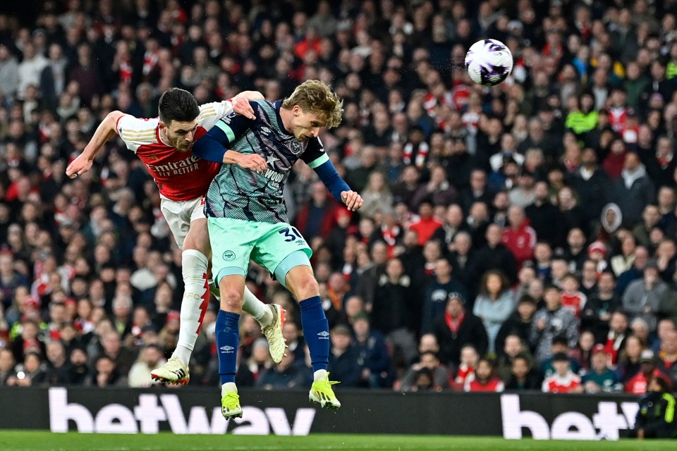 Declan Rice powered Arsenal in front with this header