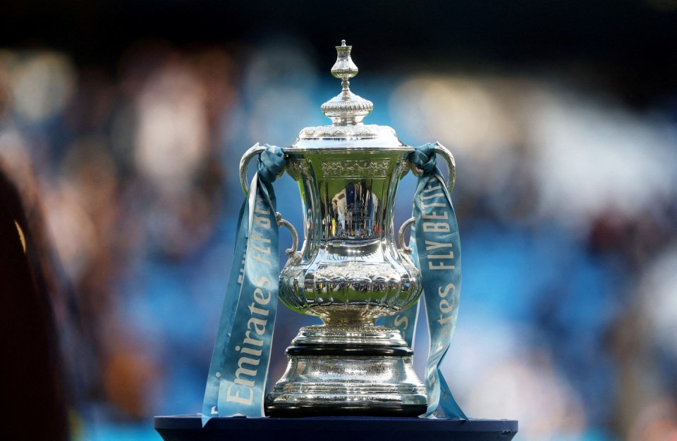 FILE PHOTO: Soccer Football - FA Cup - Third Round - Manchester City v Huddersfield Town - Etihad Stadium, Manchester, Britain - January 7, 2024 The FA Cup trophy is displayed inside the stadium before the match Action Images via Reuters/Lee Smith/File Photo