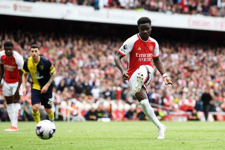 Bukayo Saka netted the opener from 12 yards