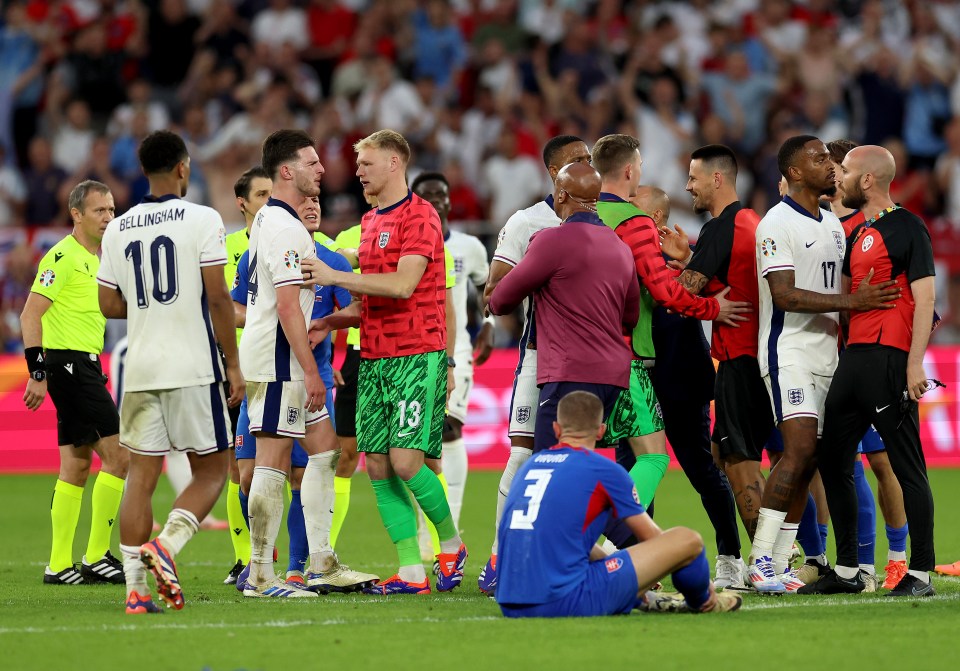 England star Declan Rice and Slovakia boss Francesco Calzona clashed