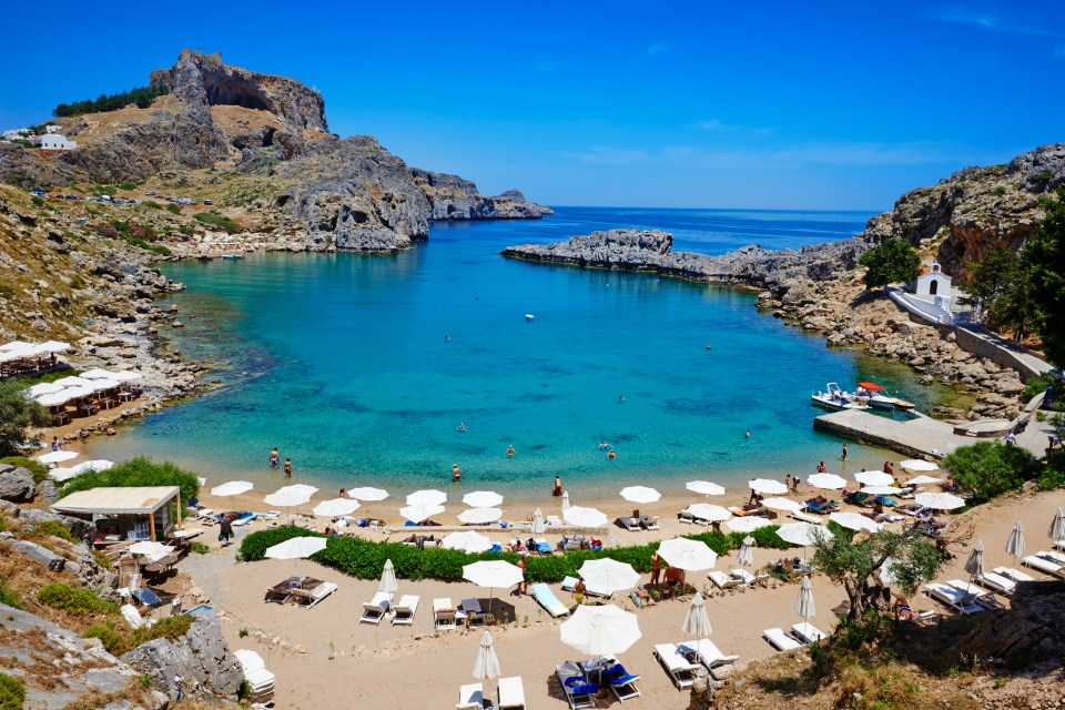 Greece, Dodecanese archipelago, Rhodes island, Lindos, St. Paul beach