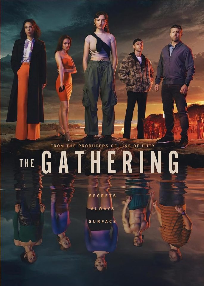 a poster for the gathering shows a group of people standing on top of a body of water