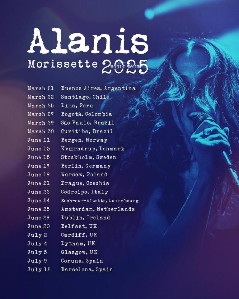 a poster for alanis morissette in 2025