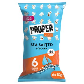 a bag of proper corn sea salted popcorn .