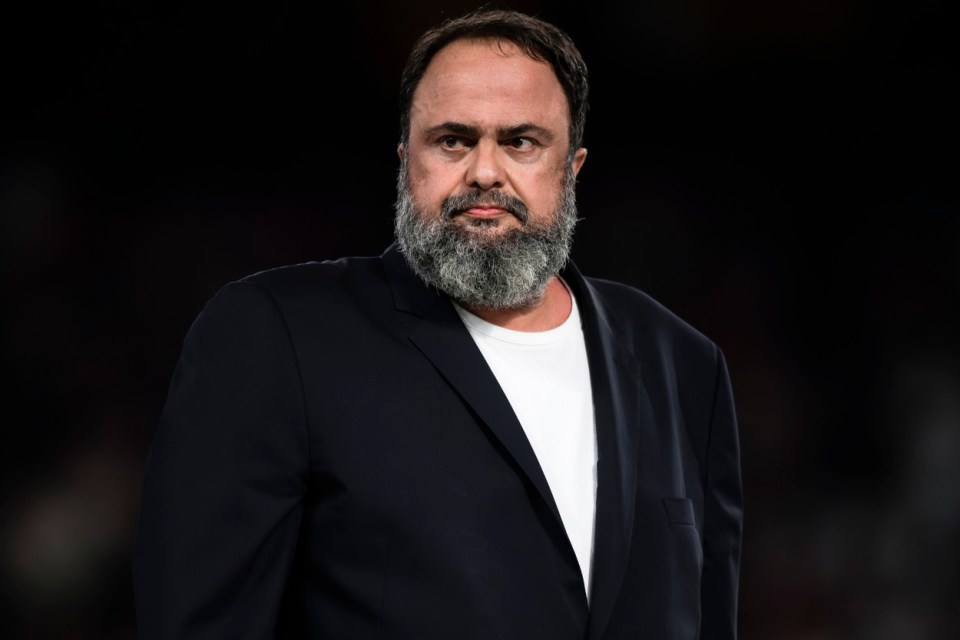 OPAP ARENA, ATHENS, GREECE - 2024/05/30: Evangelos Marinakis, president of Olympiacos FC, looks on during the award ceremony following the UEFA Conference League final football match between Olympiacos FC and ACF Fiorentina. Olympiacos FC won 1-0 over ACF Fiorentina after extra time. (Photo by Nicolò Campo/LightRocket via Getty Images)