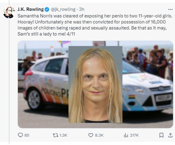 J.K. Rowling's tweet criticizing a court decision related to Samantha Norris.