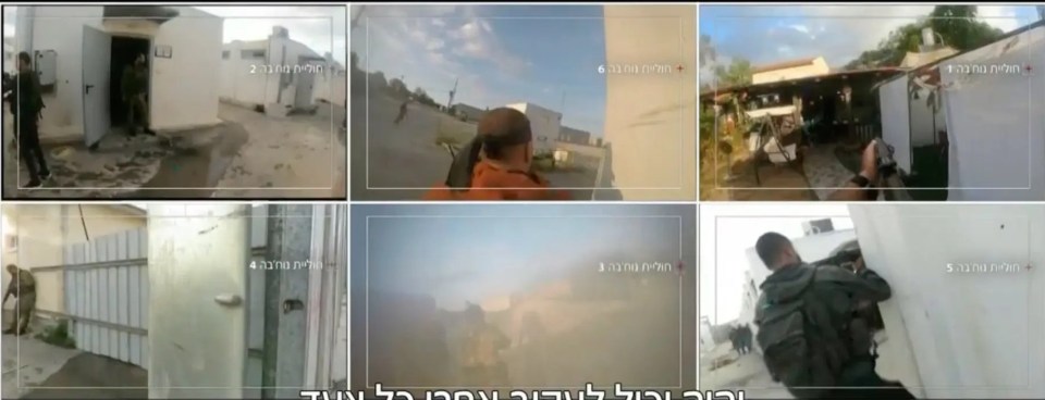 Multiple video stills showing soldiers in tactical situations.