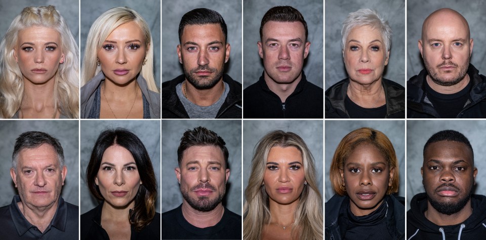 Headshots of Danielle Harold, Kimberly Hart Simpson, Giovanni Pernice, Kai Widdrington, Denise Welch, Lincoln Townley, Simon McCoy, Lucrezia Millarini, Duncan James, Christine McGuinness, Zeze Millz, and David Whitely.