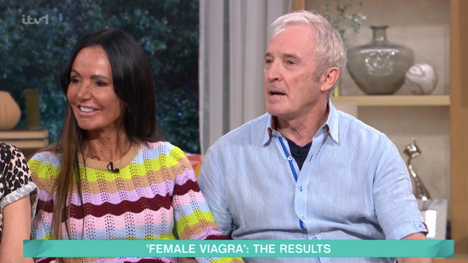 Screenshot of a man and woman on a talk show discussing "Female Viagra."
