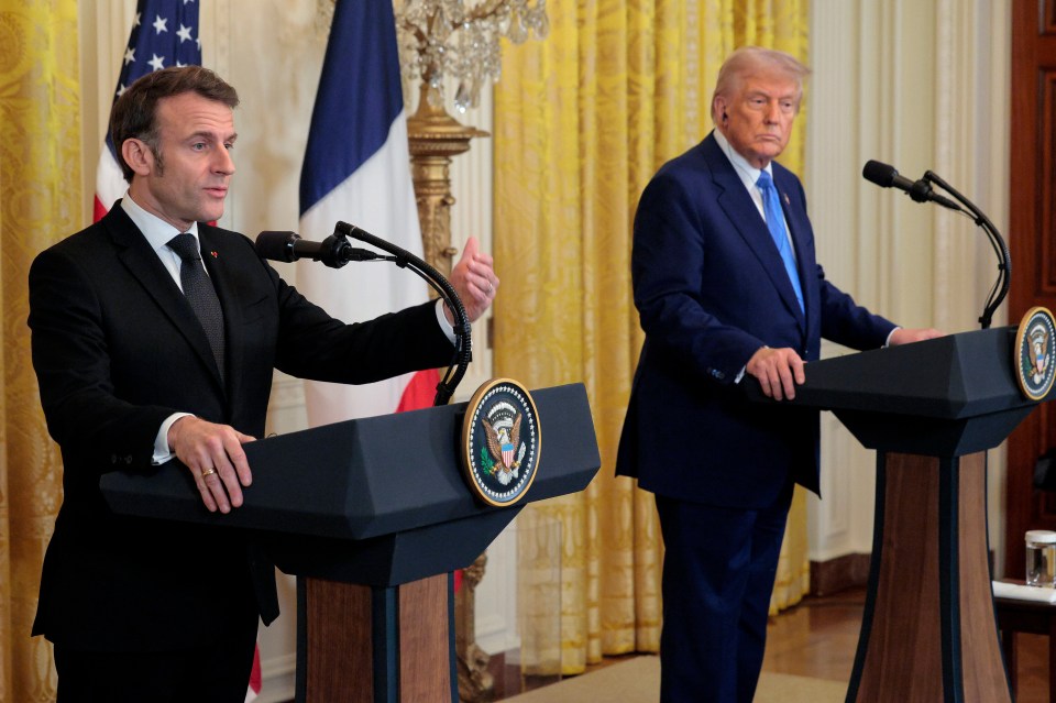 Presidents Trump and Macron at a joint press conference.