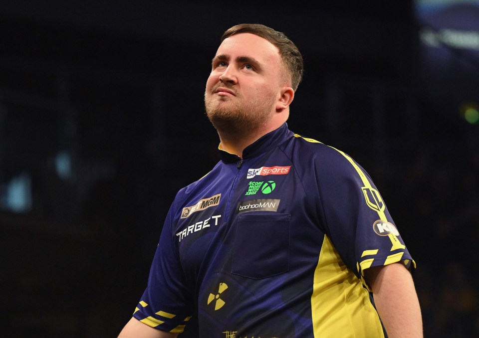 BELFAST, NORTHERN IRELAND - FEBRUARY 6: Luke Littler of England is pictured competing against Michael van Gerwen of Netherlands during the opening night of the Premier League Darts season at The SSE Arena Belfast on February 6, 2025 in Belfast, Northern Ireland. (Photo by Charles McQuillan/Getty Images)