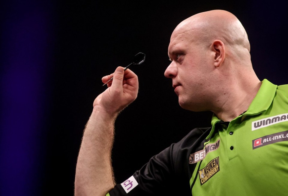 Michael van Gerwen during his match against Nathan Aspinall on night three of the 2025 BetMGM Premier League at the 3Arena in Dublin, Ireland. Picture date: Thursday February 20, 2025. PA Photo. See PA story DARTS Dublin. Photo credit should read: Evan Treacy/PA Wire. RESTRICTIONS: Use subject to restrictions. Editorial use only, no commercial use without prior consent from rights holder.