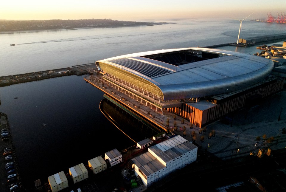 Aerial view of Everton's new stadium at Bramley Moore Dock in Liverpool.