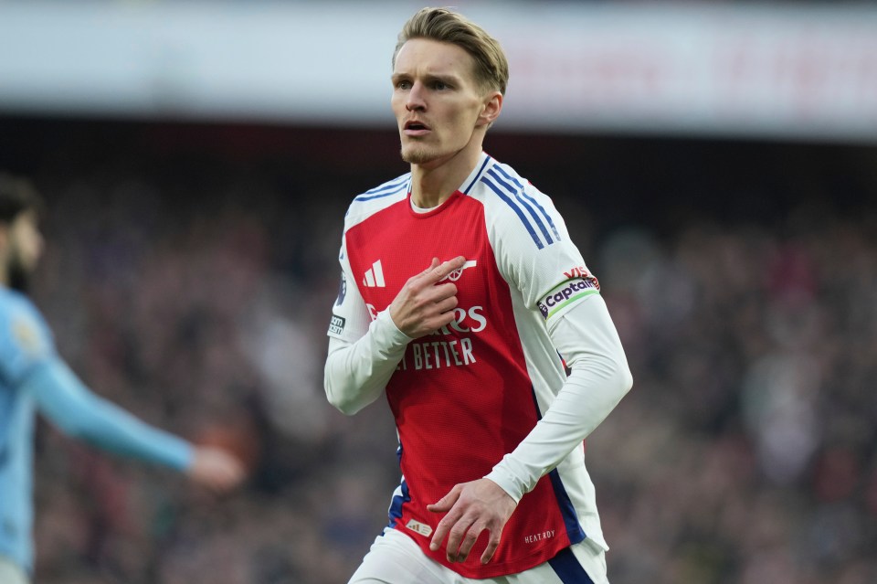 Martin Odegaard of Arsenal celebrating a goal.