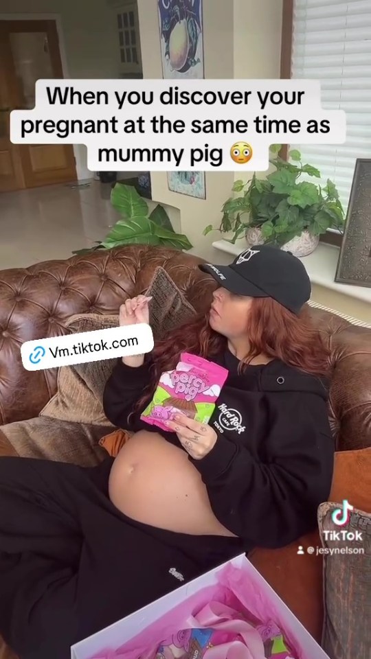 Pregnant Jesy Nelson eating Percy Pigs.