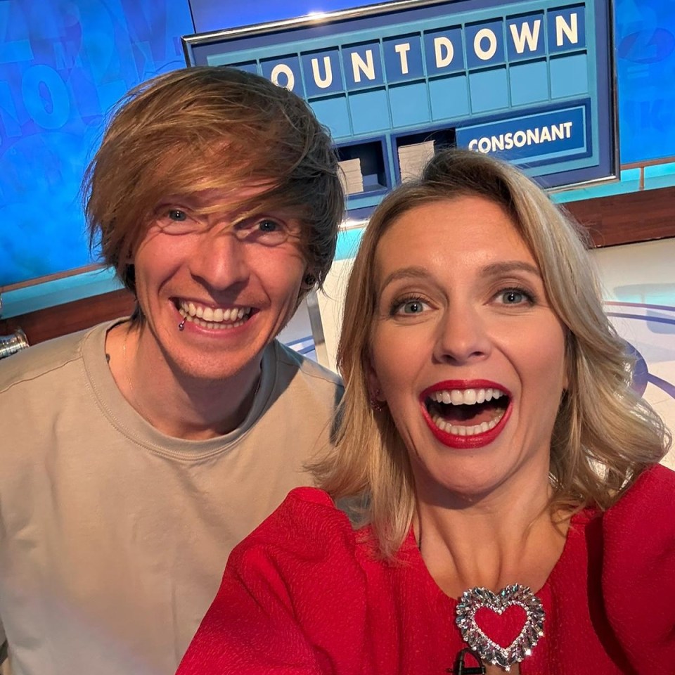 Photo of Rachel Riley and Dr. Tom Crawford on the set of Countdown.